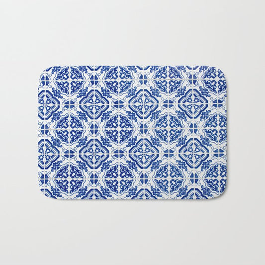 Mediterranean Tile Pattern Portuguese Azulejos Art Bath Mat Gallery Image 1