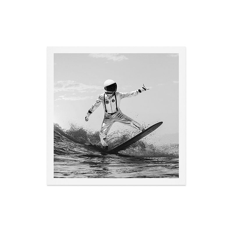 Space Surfer - Black And White - Futuristic Surf Photo Art Print - Astronaut Riding a Wave Art Print Gallery Image 5