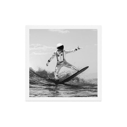 Space Surfer - Black And White - Futuristic Surf Photo Art Print - Astronaut Riding a Wave Art Print Gallery Image 5