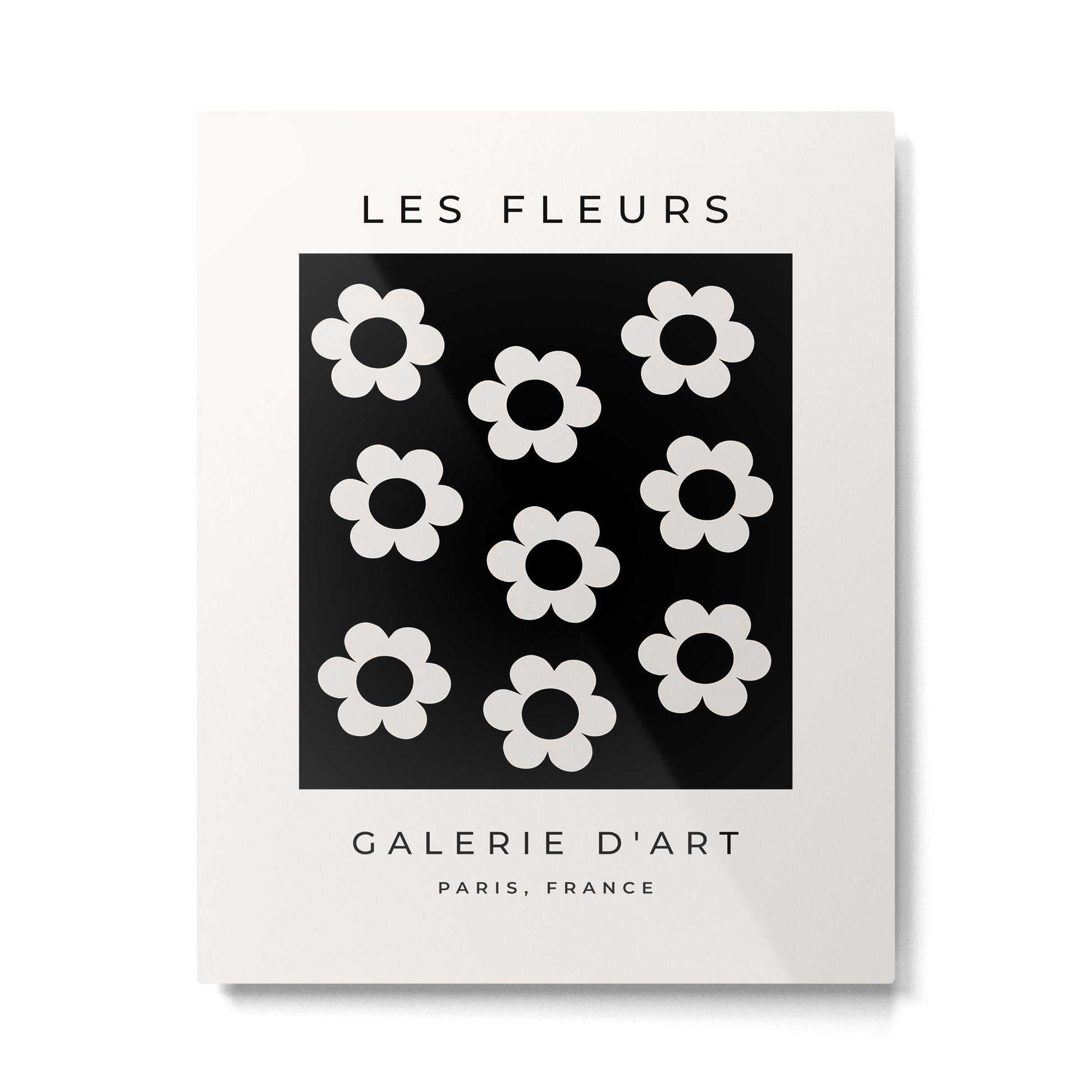 Les Fleurs | 02 - Flower Print Black And White Retro Flowers Wall Art Modern Decor Abstract Metal Print Gallery Image 1
