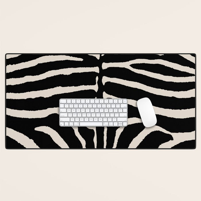 Zebra Wild Animal Print 237 Black and Linen White Desk Mat Gallery Image 1