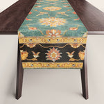 Oushak Antique Gold Teal Turkish Rug Print Table Runner Gallery Image 1
