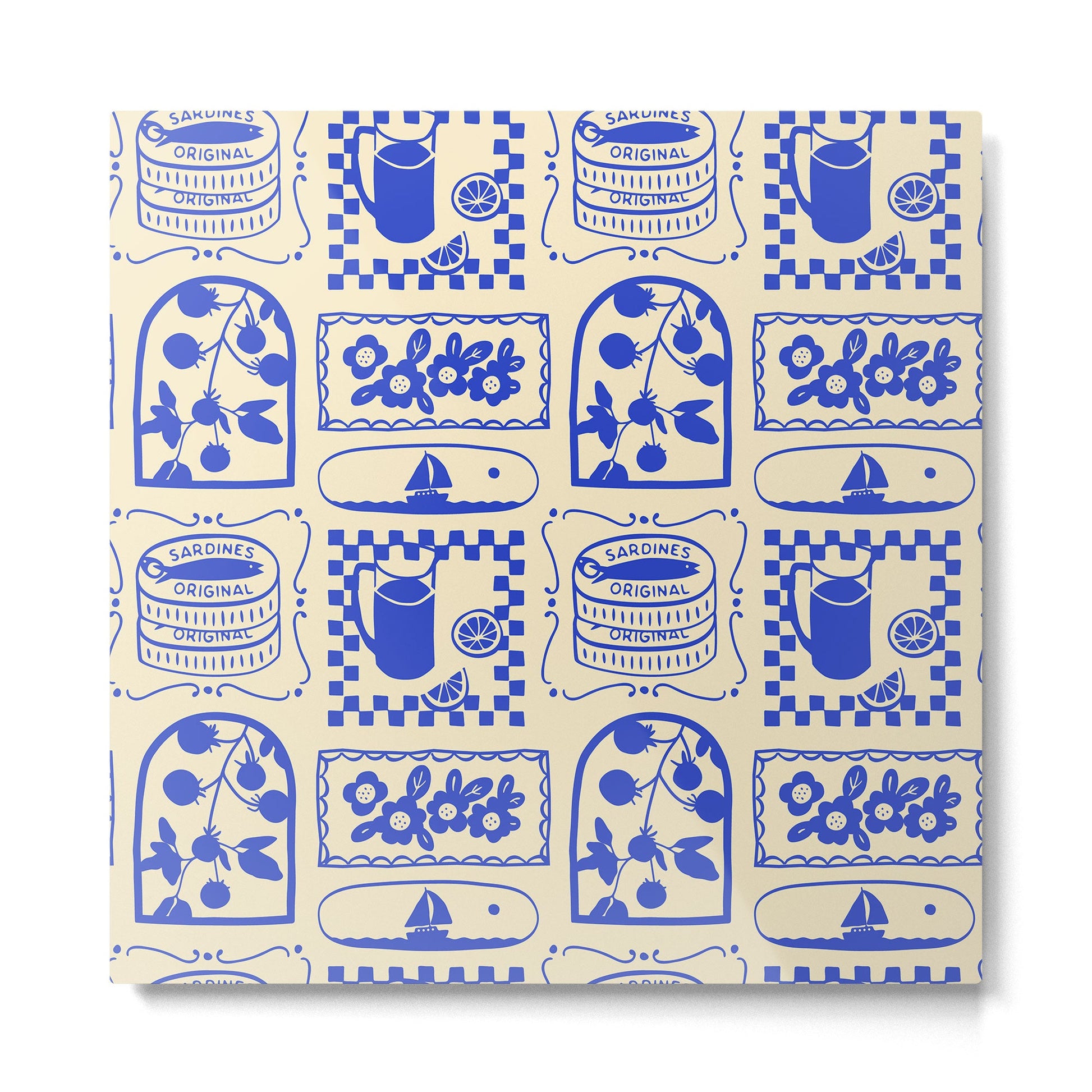 Blue summer vacation patchwork art pattern Metal Print Gallery Image 2