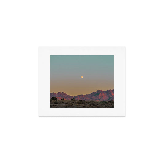 Sunset Moon Ridge // Grainy Red Mountain Range Desert Landscape Photography Yellow Fullmoon Blue Sky Art Print Gallery Image 1