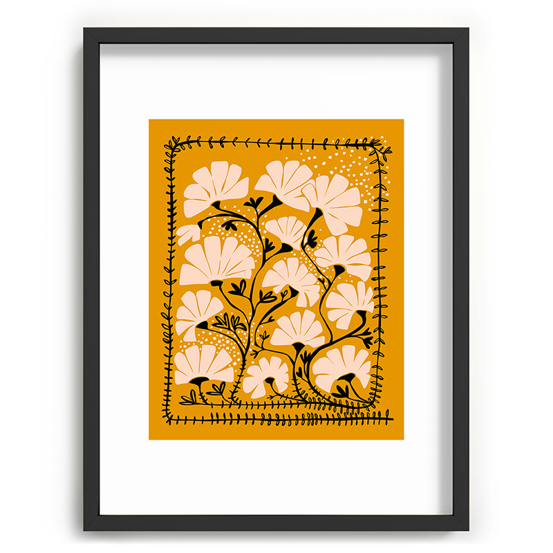 Ever blooming good vibes mustard yellow Framed Art Print Gallery Image 60