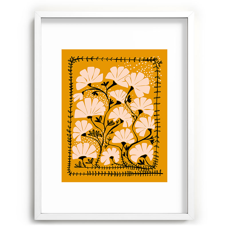 Ever blooming good vibes mustard yellow Framed Art Print Gallery Image 78