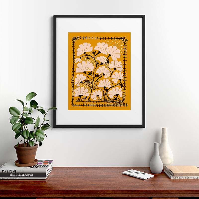 Ever blooming good vibes mustard yellow Framed Art Print Gallery Image 7