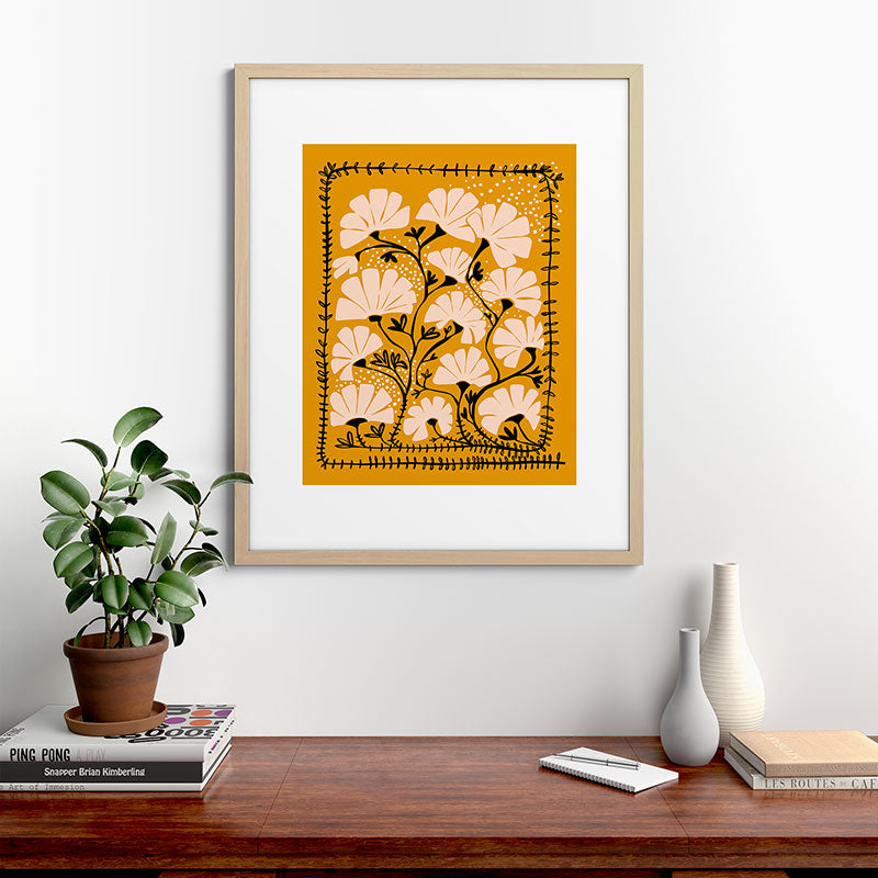 Ever blooming good vibes mustard yellow Framed Art Print Gallery Image 49