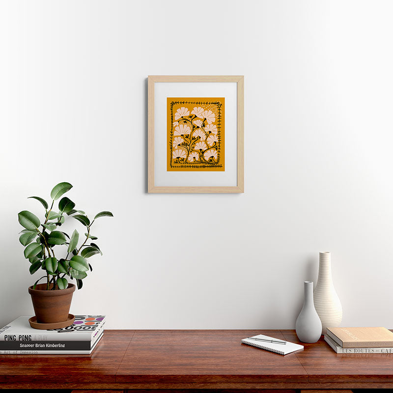 Ever blooming good vibes mustard yellow Framed Art Print Gallery Image 46