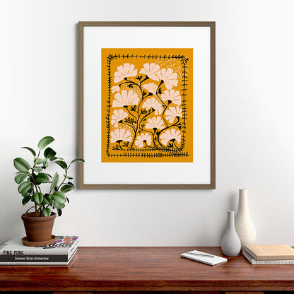 Ever blooming good vibes mustard yellow Framed Art Print Gallery Image 42