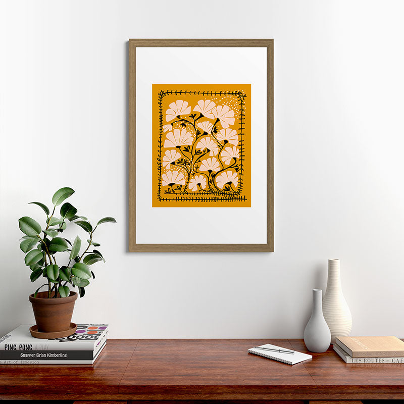 Ever blooming good vibes mustard yellow Framed Art Print Gallery Image 41