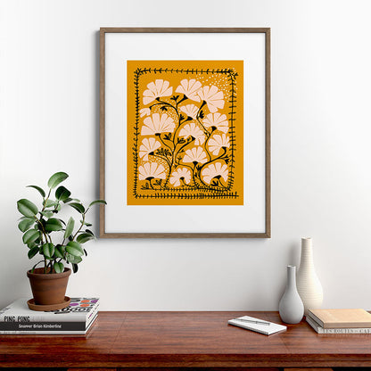 Ever blooming good vibes mustard yellow Framed Art Print Gallery Image 14