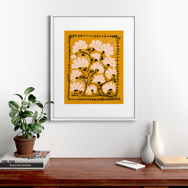 Ever blooming good vibes mustard yellow Framed Art Print Gallery Image 28