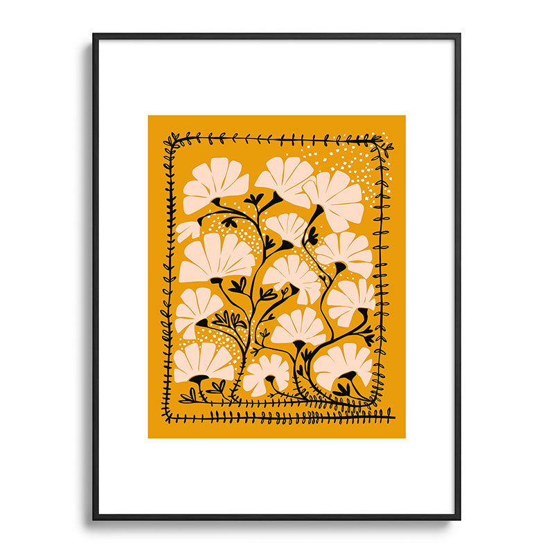 Ever blooming good vibes mustard yellow Framed Art Print Gallery Image 84