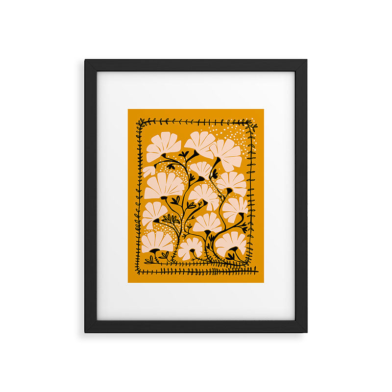 Ever blooming good vibes mustard yellow Framed Art Print Gallery Image 2
