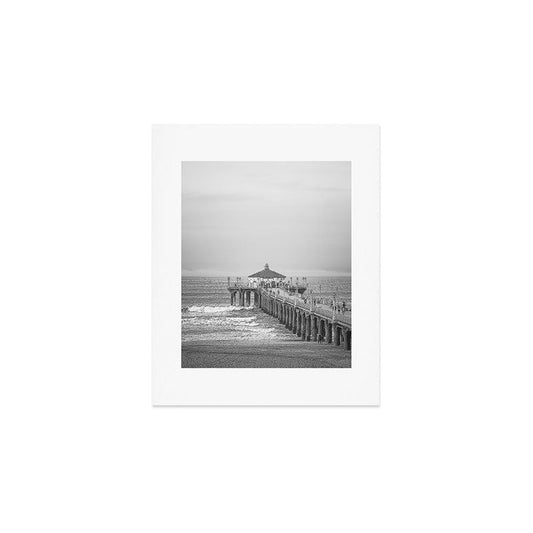 Manhattan beach Pier Black and White Photography Art Print Gallery Image 1