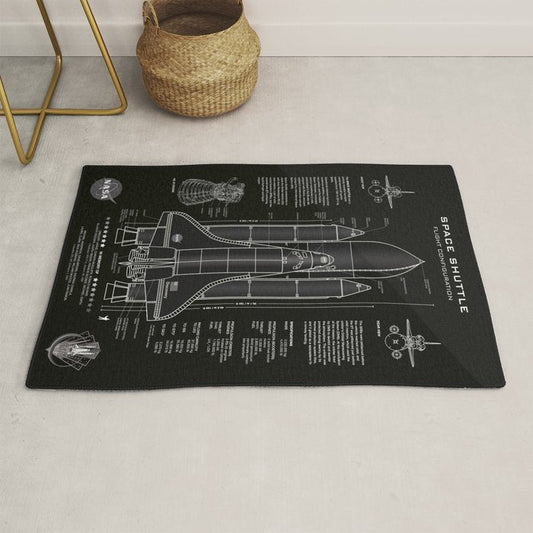 NASA Space Shuttle Blueprint in High Resolution (all black) Rug Gallery Image 1