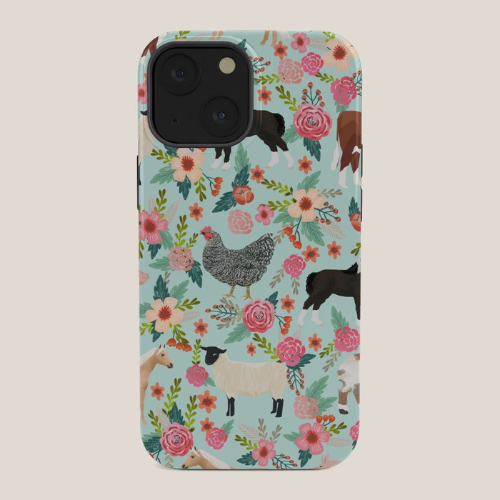 Farm animal sanctuary pig chicken cows horses sheep floral pattern gifts iPhone Case Gallery Image 34