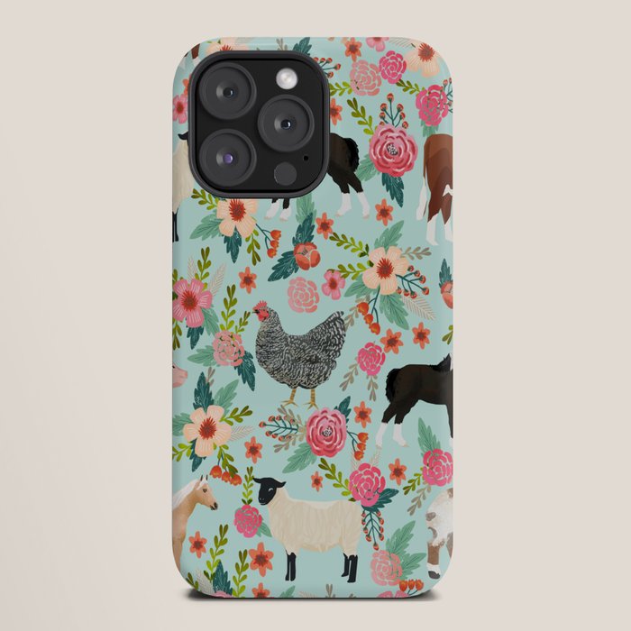 Farm animal sanctuary pig chicken cows horses sheep floral pattern gifts iPhone Case Gallery Image 20