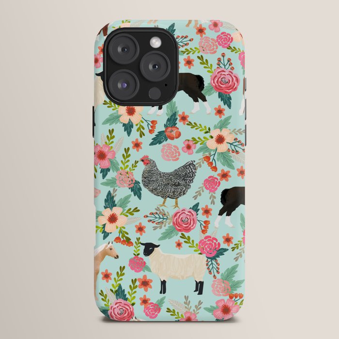 Farm animal sanctuary pig chicken cows horses sheep floral pattern gifts iPhone Case Gallery Image 16