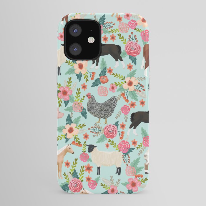 Farm animal sanctuary pig chicken cows horses sheep floral pattern gifts iPhone Case Gallery Image 41
