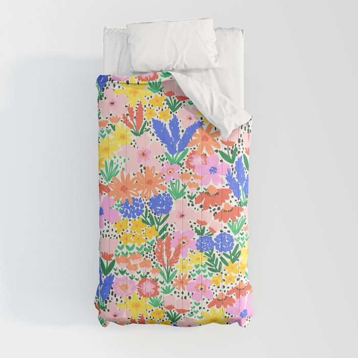 Colorful Summer Flower Meadow Happy Hand Drawn Wildflowers Comforter Gallery Image 4
