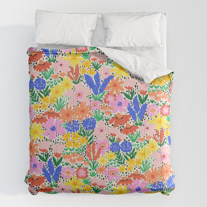 Colorful Summer Flower Meadow Happy Hand Drawn Wildflowers Comforter Gallery Image 7