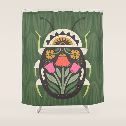 Folk Art Beetle Shower Curtain Gallery Image 1