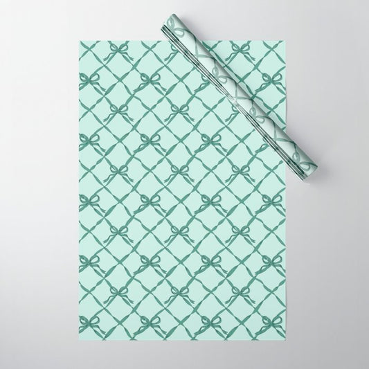 Green Trellis Ribbon Bows Wrapping Paper Gallery Image 1