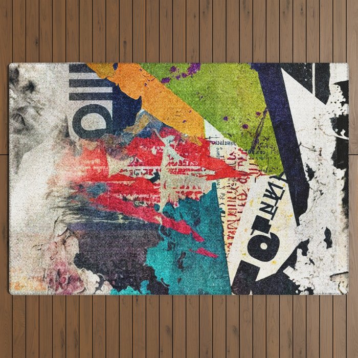 Urban Industrial Graffiti-Inspired Collage Art Aesthetic Abstract Outdoor Rug Gallery Image 3