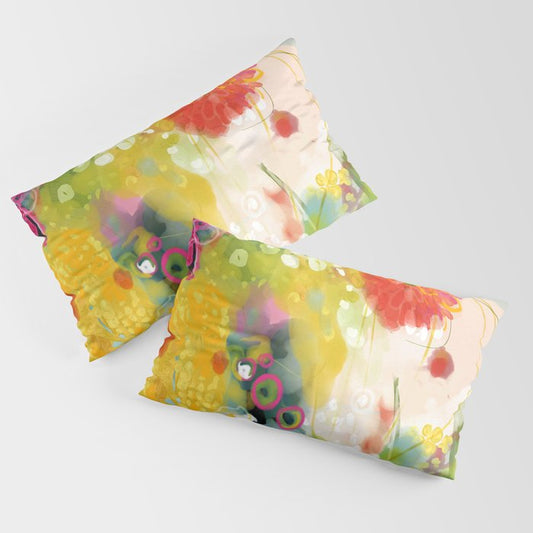 abstract floral art in yellow green and rose magenta colors Pillow Sham Gallery Image 2