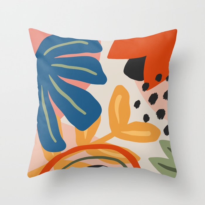 Flower Market Madrid, Abstract Retro Floral Print Throw Pillow Gallery Image 6