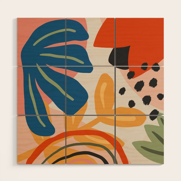 Flower Market Madrid, Abstract Retro Floral Print Wood Wall Art Gallery Image 3