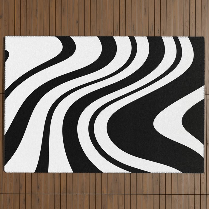 Swirl Marble Stripes Pattern (black/white) Outdoor Rug Gallery Image 4