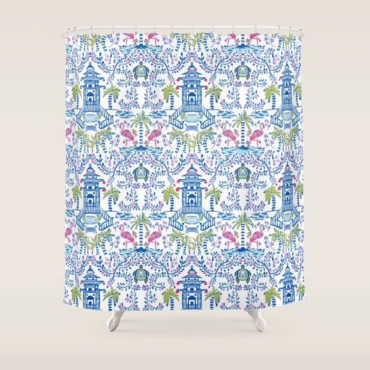 Colorful Coastal Chinoiserie Shower Curtain Gallery Image 1