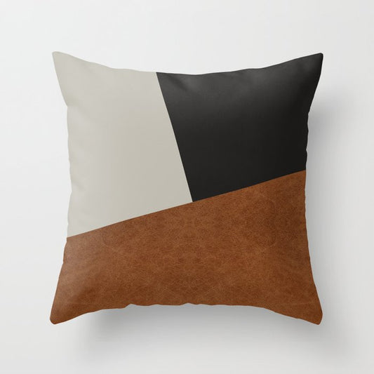 Scandinavian Modern Zen Camel Leather Print Throw Pillow Gallery Image 1