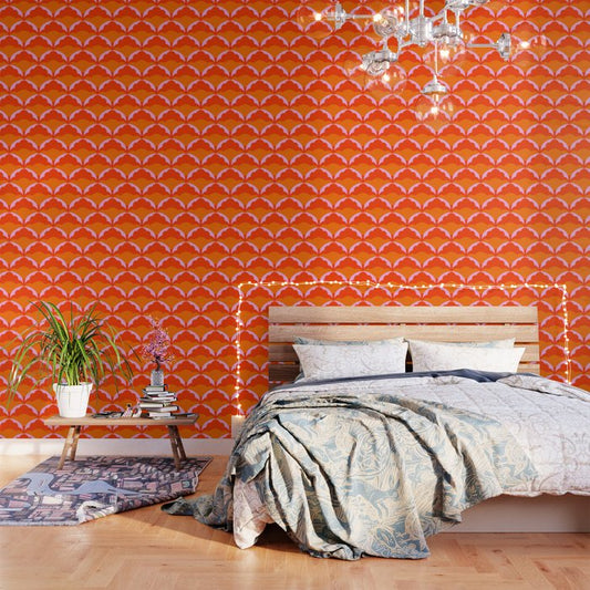 Orange Scalloped Floral Pattern Wallpaper Gallery Image 2