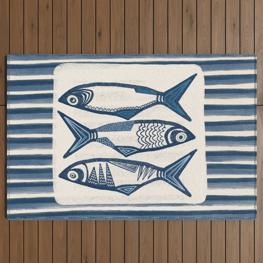 Modern Coastal Art Print - Sardines With Blue Stripes Outdoor Rug Gallery Image 2
