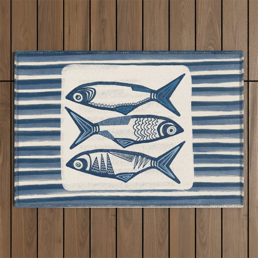 Modern Coastal Art Print - Sardines With Blue Stripes Outdoor Rug Gallery Image 1
