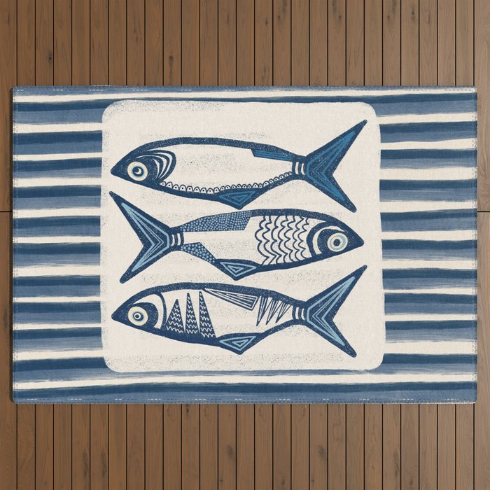Modern Coastal Art Print - Sardines With Blue Stripes Outdoor Rug Gallery Image 3