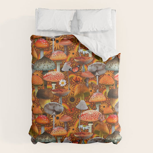 Mushroom Collage Print in Orange Comforter Gallery Image 1