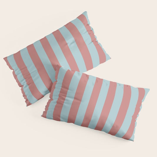 Dusty Pink Greyish Blue Stripe Pillow Sham Gallery Image 2