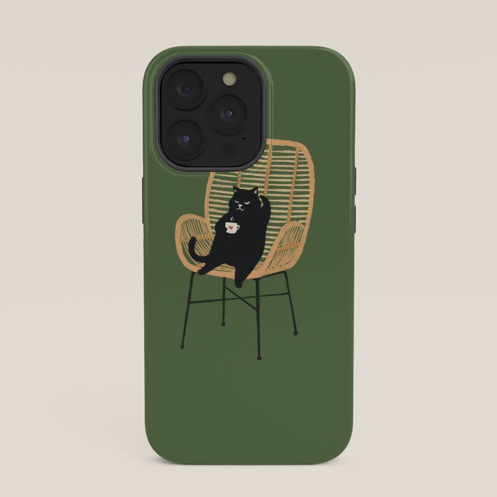 Lazy cat 2b Green enjoy coffee on rattan chair iPhone Case Gallery Image 35