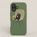 Lazy cat 2b Green enjoy coffee on rattan chair iPhone Case Gallery Image 1