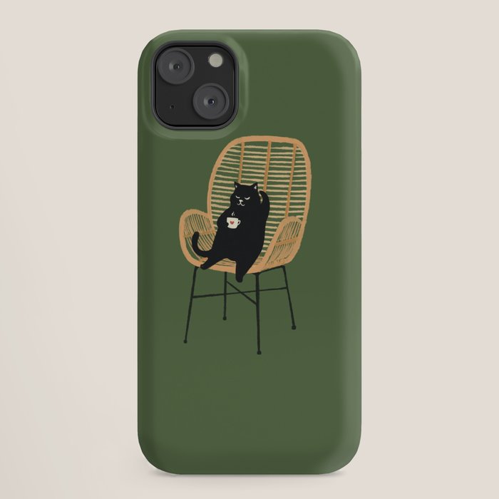 Lazy cat 2b Green enjoy coffee on rattan chair iPhone Case Gallery Image 18