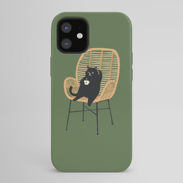 Lazy cat 2b Green enjoy coffee on rattan chair iPhone Case Gallery Image 42