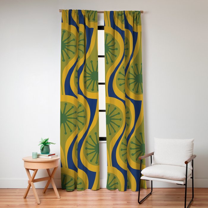 Mid Century Modern Atomic Drops Pattern Green Mustard Blue Window Curtain Gallery Image 8