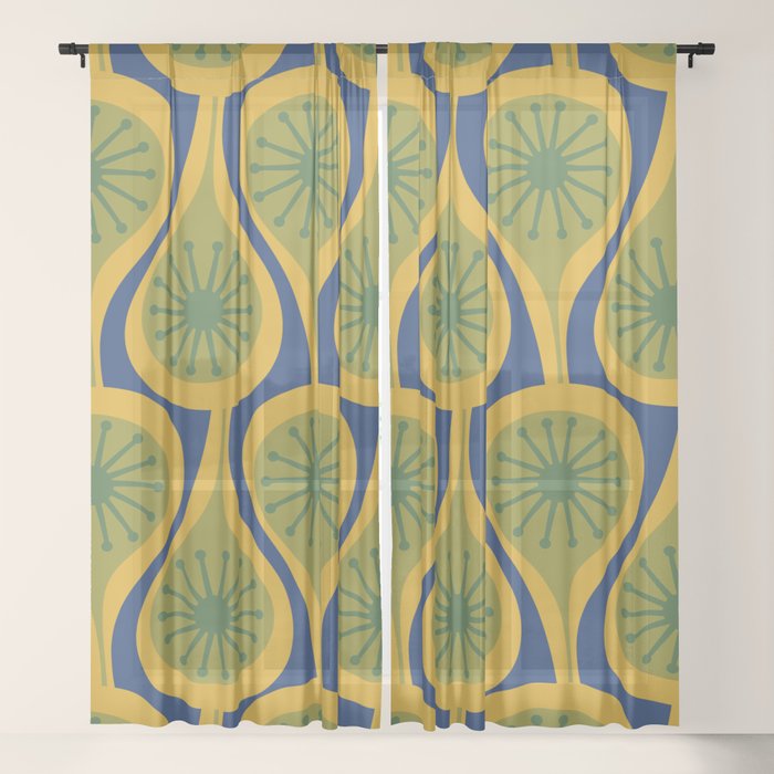 Mid Century Modern Atomic Drops Pattern Green Mustard Blue Window Curtain Gallery Image 17