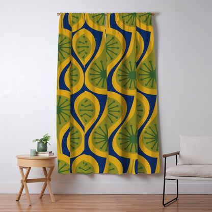 Mid Century Modern Atomic Drops Pattern Green Mustard Blue Window Curtain Gallery Image 5