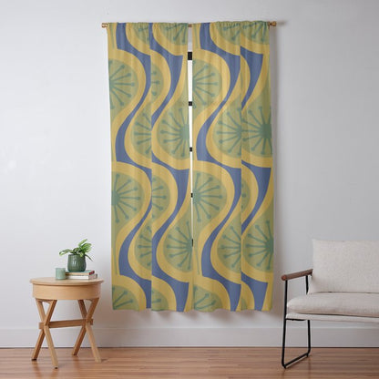 Mid Century Modern Atomic Drops Pattern Green Mustard Blue Window Curtain Gallery Image 9